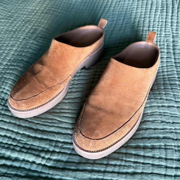 NWOT Anthropologie Tan Suede Flora Mules - Picture 6 of 11